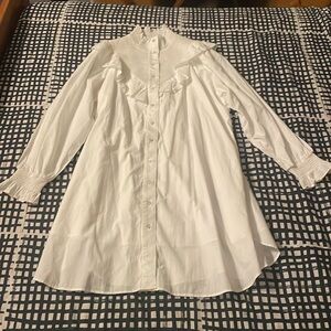 French Connection White Ruffle Shirt Dress Size US 12